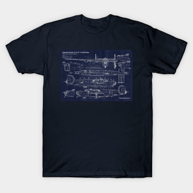 B24 Liberator Blueprint T-Shirt by Aircraft.Lover